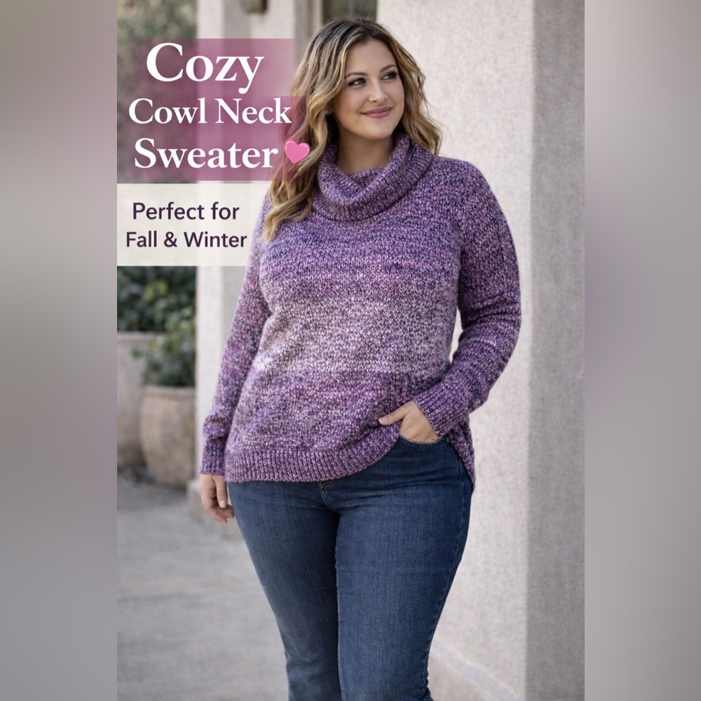 American Eagle Purple Ombre Cowl Neck Sweater Size L Knit Cozy Pullover